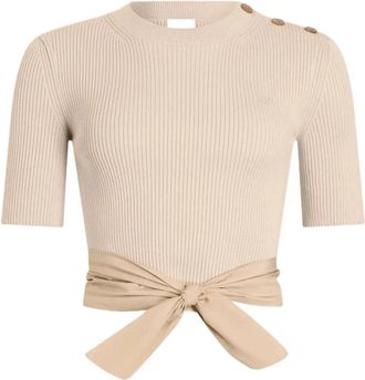 Patou Mix Faille Knot T-Shirt - Dames - Ronde hals truien - Beige - M - Truien & Vesten