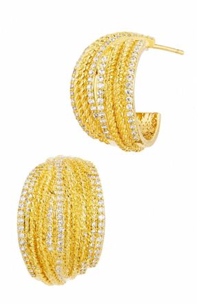 Savvy Cie Jewels 14K GOLD PLATED OVER BRASS BASKET WEAVE HOOP EARRINGS