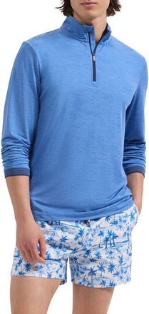 Bugatchi Kai Tropical Print Swim Trunks in Classic Blue at Nordstrom, Size Xx-Large