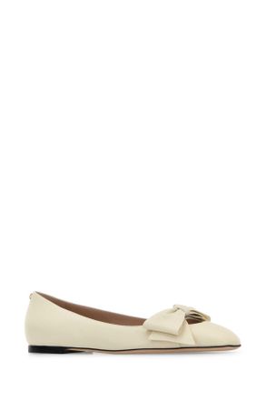 Valentino Garavani Womens Ivory Leather Bowow Ballerinas Ballerine Flat Shoes