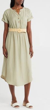 ZOE AND CLAIRE Short Sleeve Belted Shirtdress in Light Olive at Nordstrom Rack, Size Medium