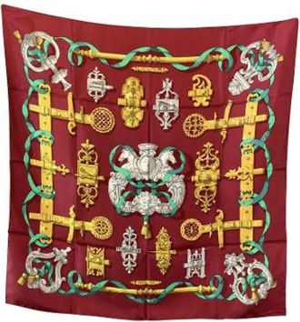 Herm&egrave;s Pre-owned Scarves, female, Red, Size: ONE SIZE Pre-owned Silk Scarf