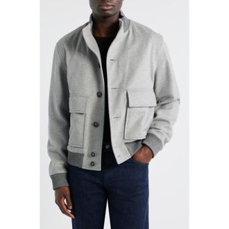 BOSS Charly Wool & Cashmere Melton Button-Up Jacket in Silver at Nordstrom, Size 40 Regular