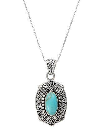 Savvy Cie Jewels Silver Turquoise Oval Pendant Chain Necklace