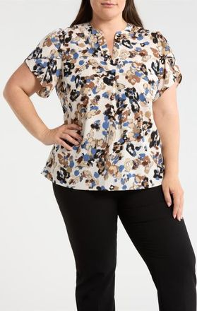 Anne Klein Print Tulip Sleeve Top in White Dove Multi at Nordstrom, Size 0 X