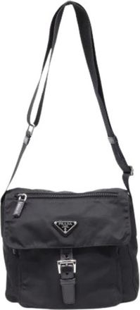 Prada Pre-owned Re-Nylon Vela Single Buckled Messenger Bag - Dames - Vintage Schoudertas - Zwart - ONE Size - Nylon - Vintage