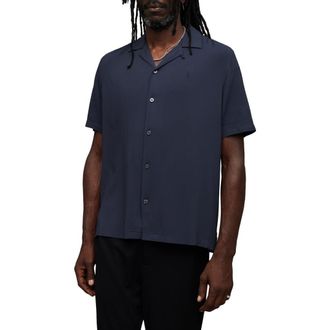 AllSaints Venice Relaxed Fit Short Sleeve Button-Up Camp Shirt in Night Sky Blue at Nordstrom Rack, Size X-Small