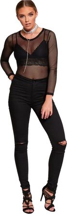 Femme Luxe Womens High Waist Skinny Jeans, Knee Ripped Jeans Sizes UK 6-14 (UK, Numeric, 14, Regular, Regular, Black)