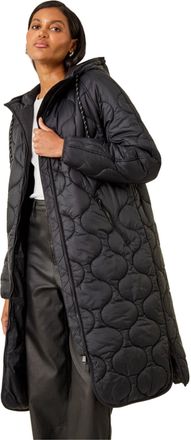 Roman Womens Quilted Hooded Coat - Black - Size 16 UK