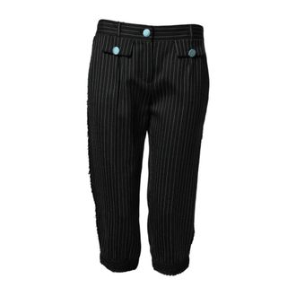 Dolce & Gabbana Wool Gestreepte Cropped Broek - Dames - Vrijetijds broeken - Zwart - S - Wol - Broeken