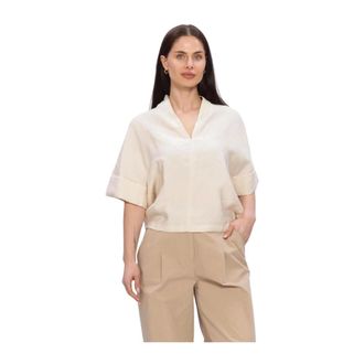 Summum Top met korte mouwen van modal-linnenmix - Dames - Blouses & Shirts - Beige - Maat: S Linnen