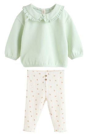 Next Frill Collar Sweater & Print Leggings Set in Green at Nordstrom, Size 0-3M