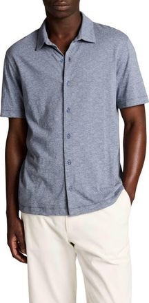 Vince Leaf Print Short Sleeve Slub Cotton Button-Up Shirt in Hawk Blue/light Hawk Blue at Nordstrom, Size Xx-Large