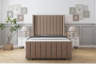 Sloomy Melbourne Plush Bed Frame With 50 Upholstered Wingback Headboard in Taupe | Size: King