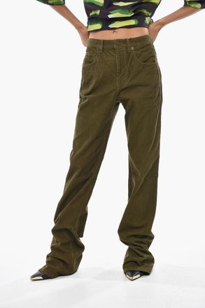 Saint Laurent Pantaloni a 5 Tasche in Velour a Coste con Bottone Logato Saint Laurent