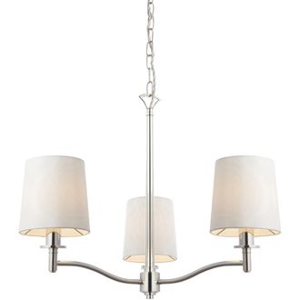 Loops Bright Nickel 3 Light Ceiling Pendant Fitting & Vintage White Fabric Shades in Metallics