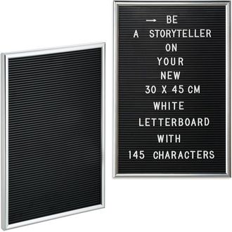 Relaxdays Set of 2 Relaxdays Framed Letter Boards, Includes Letters, Numbers & Special Characters, XL Message Board, 30x4cm Silver