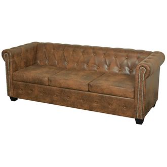 vidaXL Vidaxl - Divano Chesterfield A 3 Posti In Finta Pelle Marrone
