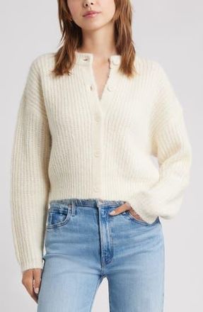 Open Edit Fuzzy Crewneck Cardigan in Ivory at Nordstrom Rack, Size X-Small