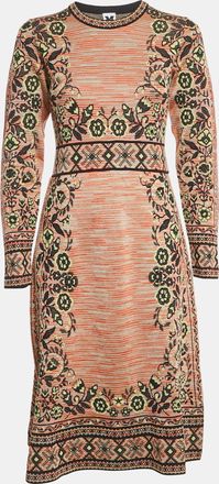 M Missoni Beige/green Floral Pattern Knit Long Sleeve Midi Dress