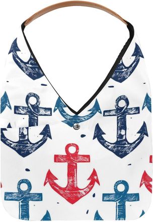 Generic Anchors Pattern (5) Reusable Lightweight Grocery Bags - Foldable Into Compact Pouch, Washable & Sturdy, Multipurpose for Shopping and Travel