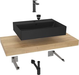 Puma Naturel Conjunto De Ba&ntilde;o Sat Con Encimera De Lavabo Dolce 100x8x50 Cm, Imitaci&oacute;n Roble Halifax
