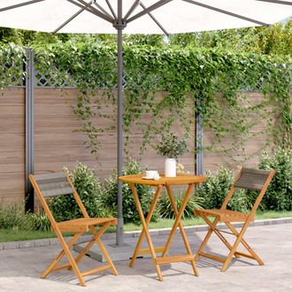 vidaXL Juego De Bistro De 3 Piezas Polipropileno Y Madera Maciza Gris Vidaxl