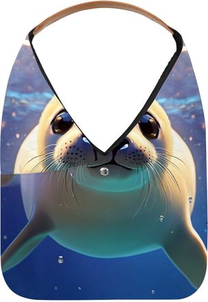 Generic Lovely Harp Seal Swims Underwater Reusable Lightweight Grocery Bags - Foldable Into Compact Pouch, Washable & Sturdy, Multipurpose for Shopping and Tr