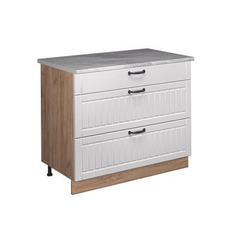 Vicco Mueble Bajo De Cocina Fame-line, Blanco Casa De Campo/roble Dorado, 100 Cm, Et M&aacute;rmol, Vicco
