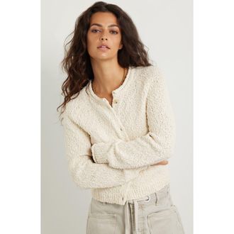Treasure & Bond Fitted Textured Cotton Cardigan in Ivory Dove at Nordstrom, Size Xx-Small