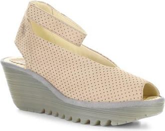 FLY London Yala Perforated Leather Sandal in Taupe at Nordstrom, Size 10-10.5Us