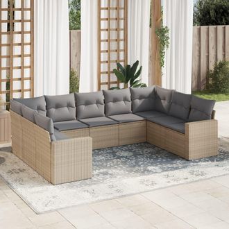 vidaXL Set De Sof&aacute;s De Jard&iacute;n 9 Pzas Con Cojines Rat&aacute;n Sint&eacute;tico Beige Vidaxl