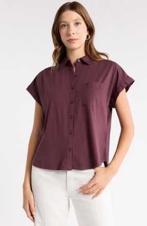 Melrose and Market Mixed Media Button-Up Shirt in Burgundy Fudge at Nordstrom Rack, Size Xx-Large
