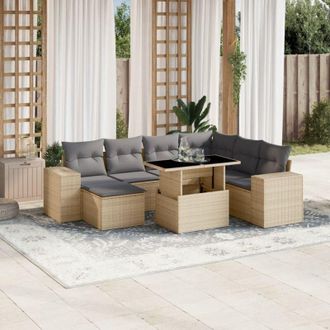 vidaXL Set De Sof&aacute;s De Jard&iacute;n Y Cojines 8 Piezas Rat&aacute;n Sint&eacute;tico Beige Vidaxl
