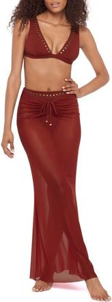 Steve Madden Ruched Sheer Mesh Cover-Up Maxi Skirt in Sangria at Nordstrom, Size X-Large