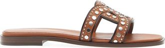 Tod's Leren sandalen met studs en strass - Dames - Sandalen - Bruin - 38 EU - Schoenen