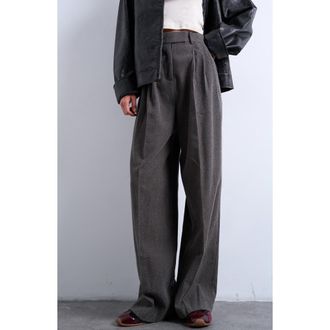 Topshop Herringbone Pleated Wide Leg Pants in Grey at Nordstrom, Size 4 Us