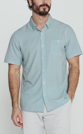 7 Diamonds Renzo Textured Geo Pattern Short Sleeve Stretch Button-Up Shirt in Seafoam at Nordstrom, Size Small