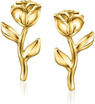 RS Pure by Ross-Simons Italian 14kt Yellow Gold Rose Flower Earrings