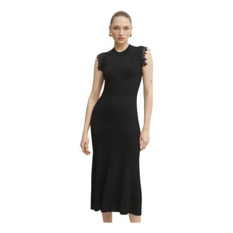 Ermanno Scervino Jurk met kanten bies van ribgebreide stof - Dames - Casual kleedjes - Zwart - L - Polyester - Kleedjes