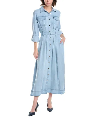 T Tahari Rolled Sleeve Button Down Midi Shirtdress