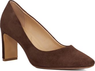 Dune London Womens Ladies Wf Arriving - Wide Fit High Block Heel Court Shoes - Brown Suede - Size UK 6