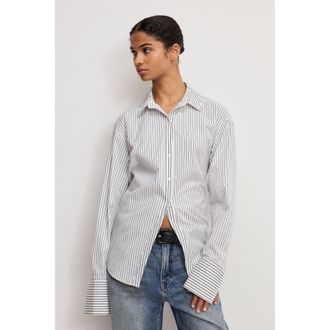 Good American Womens Poplin Tie Back Shirt | Bcw Pinstripe, Size Medium | Good American by Khlo&Egrave; Kardashian