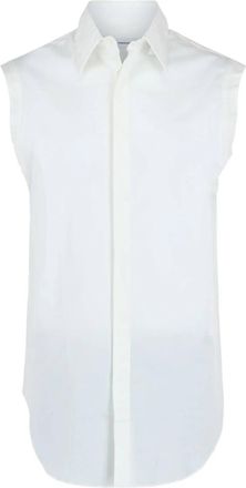 Ferragamo Mens Raw Cut Sleeveless Tuxedo Shirt In White