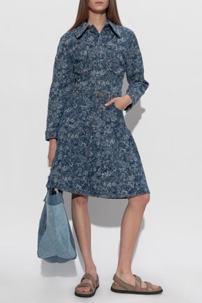 Ganni Denim Skirt With Floral Motif, Womens, Navy Blue