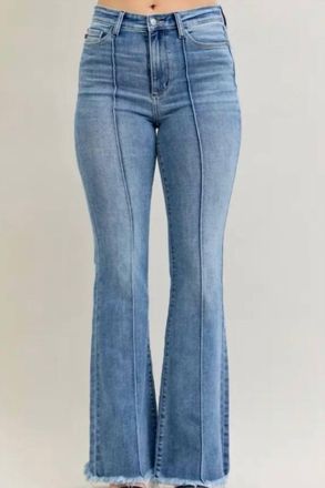 Judy Blue High Waist Flare Fray Hem Jeans In Medium Stone