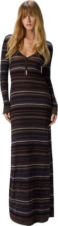 Missoni Long Dress With V-neck In Ribbed Knit in Brown & Purple at Nordstrom, Size 42 It