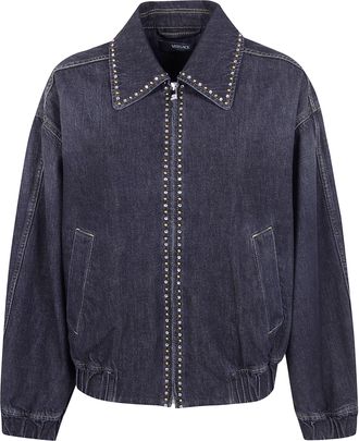 Versace Blouson Denim Stone Washed Black With Studs