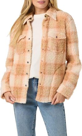 O'Neill Zuma High Pile Plaid Shirt Jacket in Peach Light at Nordstrom, Size Xx-Large