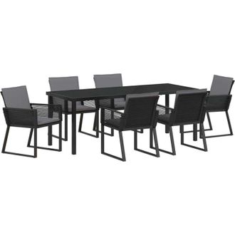 vidaXL Garden Dining Set 7 pcs Black Powder-Coated Steel vidaXL
